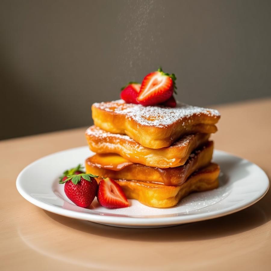 French toast with strawberries and powdered sugar